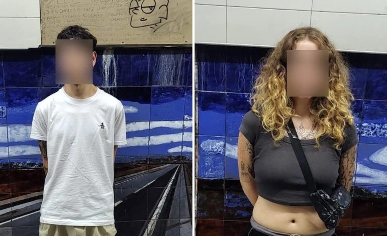 asi-detuvieron-a-una-joven-pareja-de-grafiteros-por-vandalizar-la-estacion-callao-de-la-linea-b